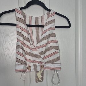 Chic Striped Crop Top in Red and Brown